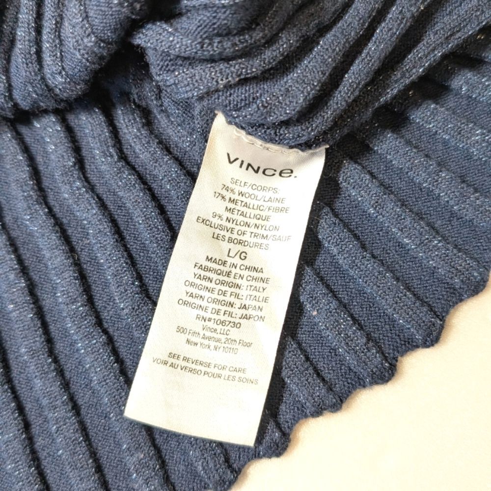 Vince Wool Ribbed Mock Neck Sweater in Blue - Picture 12 of 13